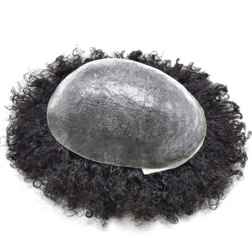 Full PU Afro Toupee for Black Men Kinky Curly Human Hair System Mens Toupee Wigs - Picture 8 of 26