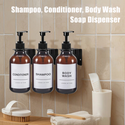 500ml Soap Dispenser With Label Liquid Lotion Bottle Hook Bamboo/Silicone Tray