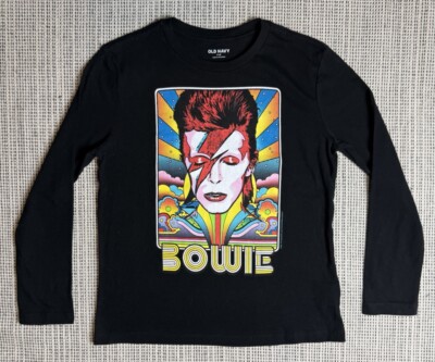 Old Navy David Bowie Girls Size Medium (8) Black Graphic T Shirt Long Sleeve