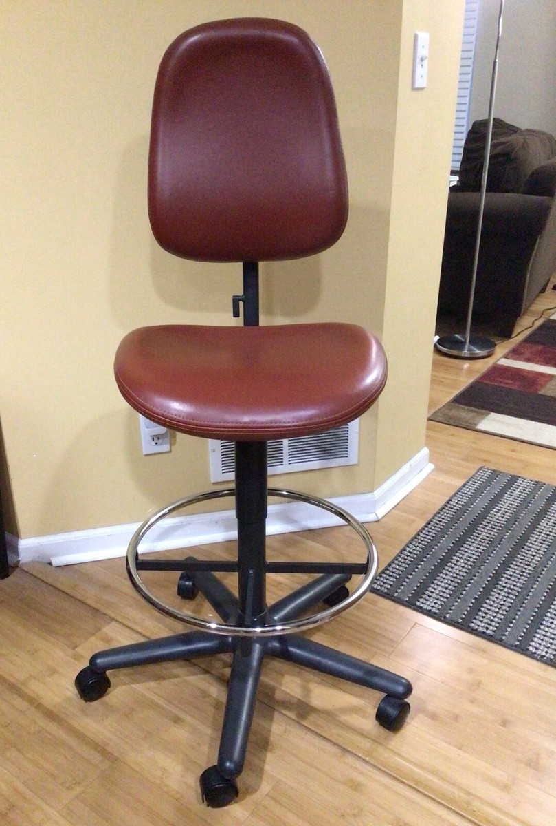 RARE VINTAGE HERMAN MILLER ERGON DRAFTING HI-STOOL LEATHER SEAT AND BACKREST