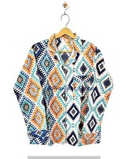 Indian Ikat Print Pure Cotton White Women Gypsy Nightwear Hippie Top-Pajama set