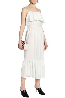 NEW ROBERT RODRIGUEZ Tiered silk midi DRESS $690 Size IVORY