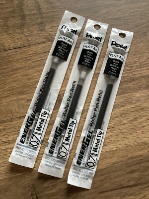 Pentel Energel 0,7 mm ORIGINAL Flüssiggel Tintenrollermine, SCHWARZ (LR7) 3 MINEN