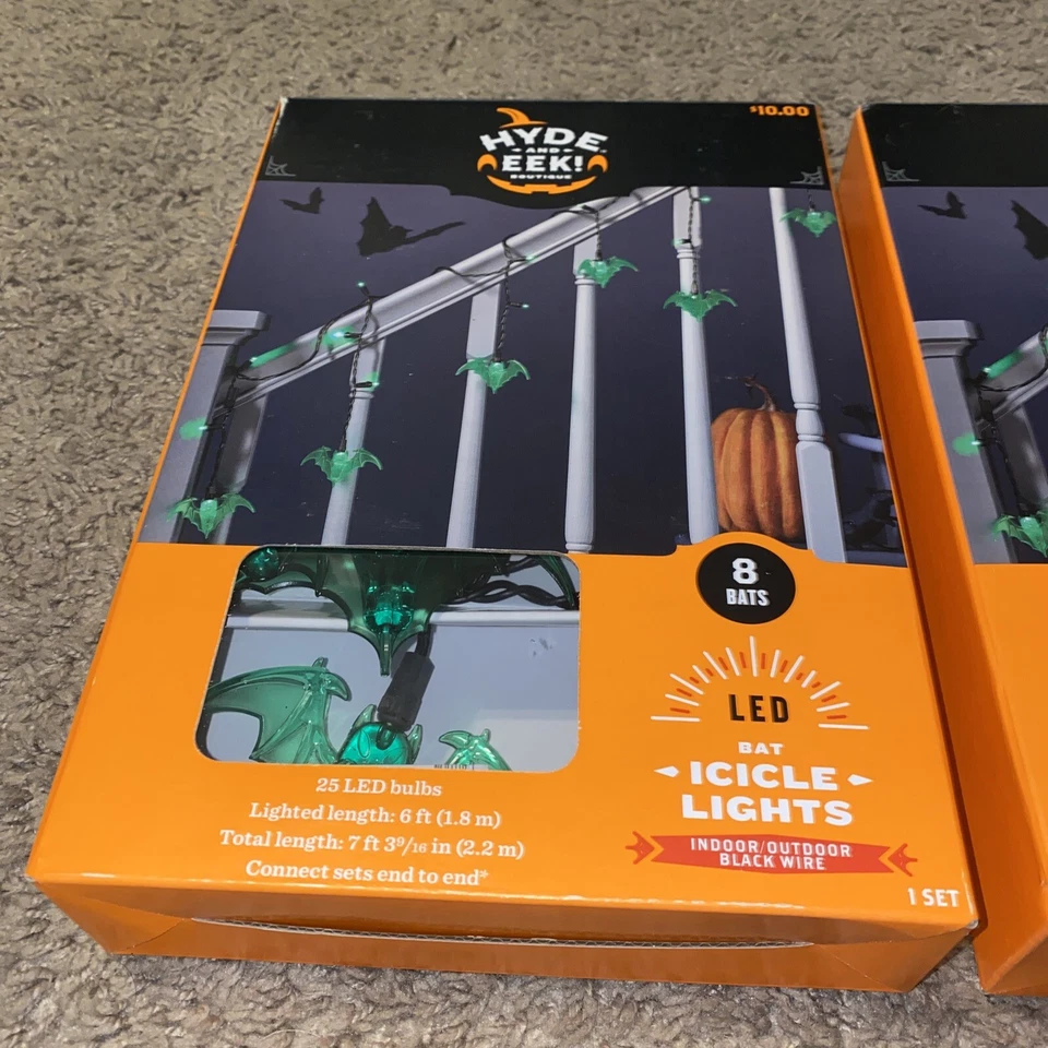 RARE Boutique LED Bat Halloween Icicle Green Lights Hyde & Eek! (2 Pack) NEW! - Image 2 of 4