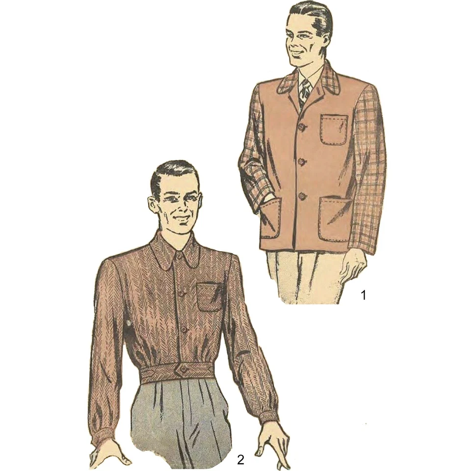 1940's Sewing Pattern: Men's Sports Coat & Battle Jacket - Chest=42” (107cm) - Image 2 of 4