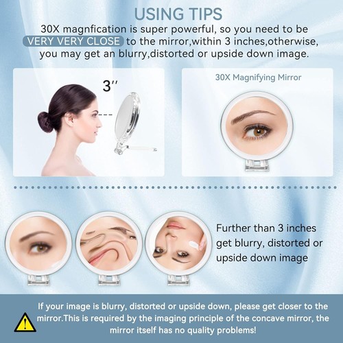 30X Magnifying Mirror for Travel with Handle, Double-Sided 1X/30X Magnification - Picture 8 of 8