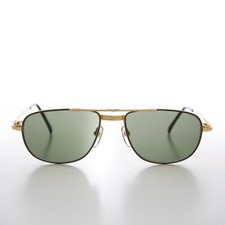 Gold Low Profile Fancy Aviator Vintage Sunglass - Ceaser Black