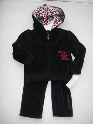CALVIN KLEIN JEANS NWT Girls PC Velour Tracksuit Hoodie Pants Warm Up 12  24