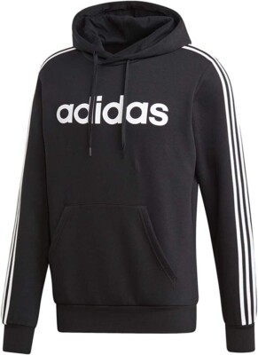 adidas Men's Essentials 3-Stripes Pullover Fleece Hooded Sweatshirt Black