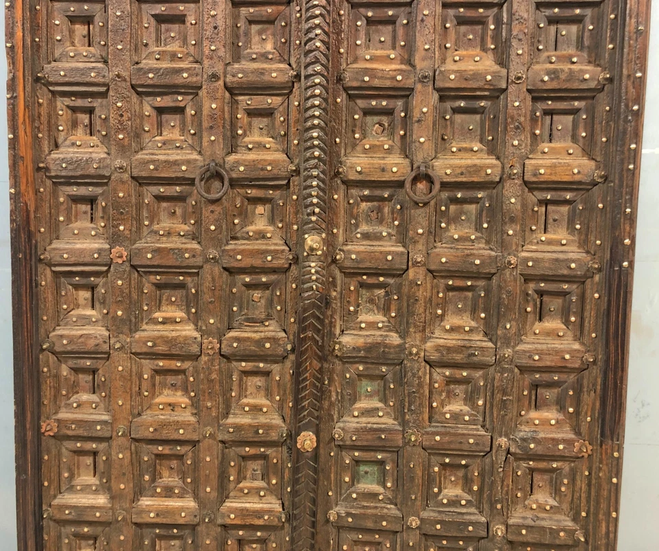 Par de painéis de porta antigos de madeira de teca tamanho grande pesado 3,5x6 pés latão antigo original - Imagem 4 de 4