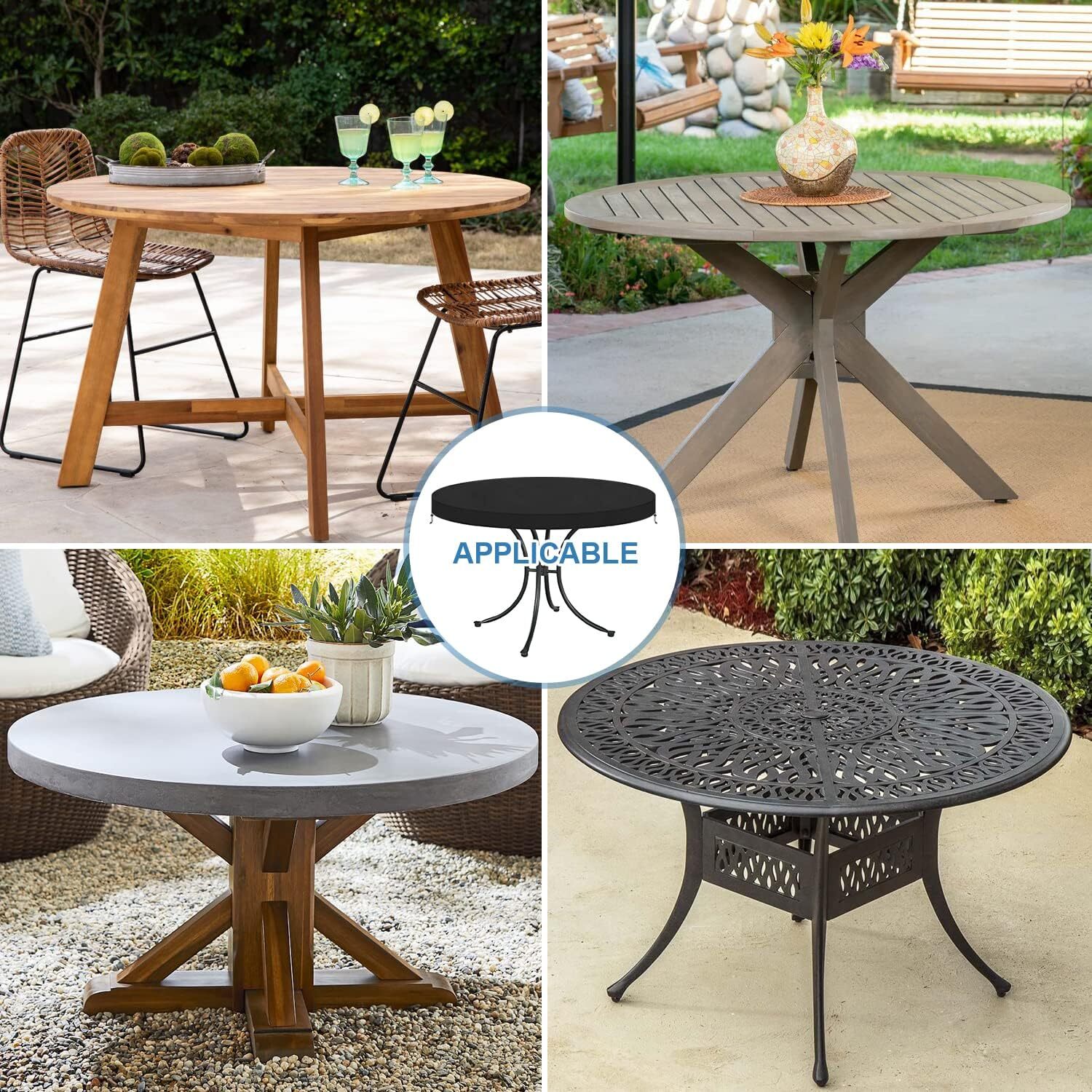 Outdoor Table Top Protective Cover Garden Table Cover Round Patio Heavy