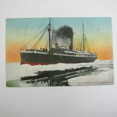 #ad Ship Postcard Alaskan Steamer Ice Jam Bering Sea Steamship Antique 1911 Mitchell $9.99