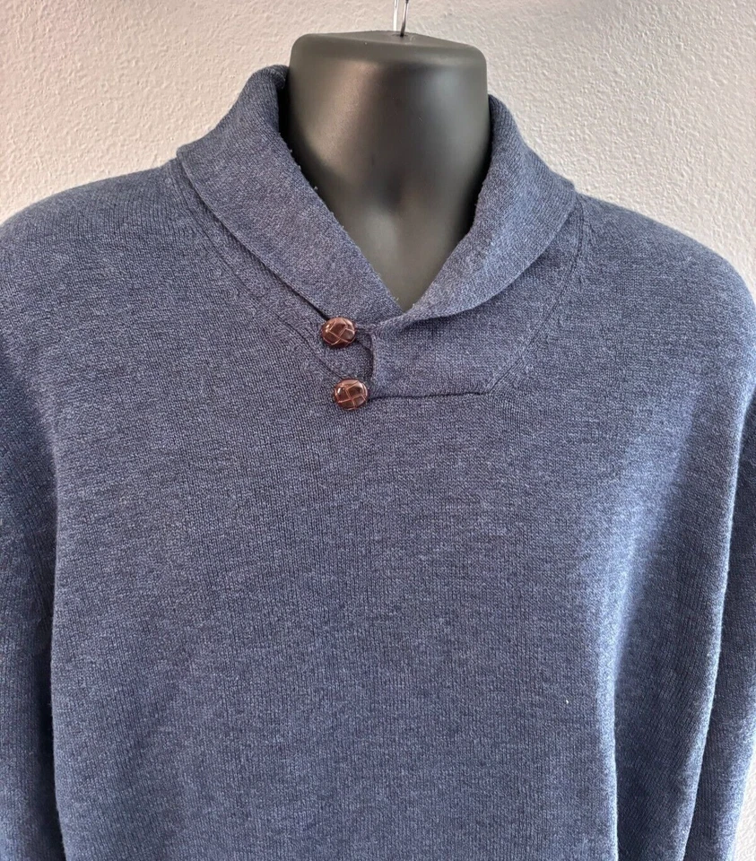 Suéter Toscano Cuello Doble Botón Para Hombre Talla XL Azul Manga Larga Lana Merino Foto 3 de 4
