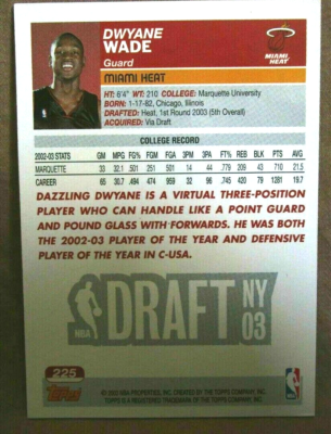 Dwyane Wade RC 2003-2004 Topps Gold Collection ROOKIE#225