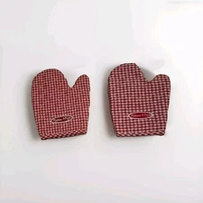 Two (2) MELISSA & DOUG KIDS PRETEND PLAY RED CHECKERED OVEN MITTS Gloves Set