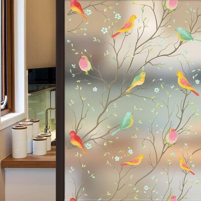 Abahub Non-Adhesive Static Frosted Window Film Stained Window Film Privacy Window Film, 17.7" X 78.7" Flower (763684104364)