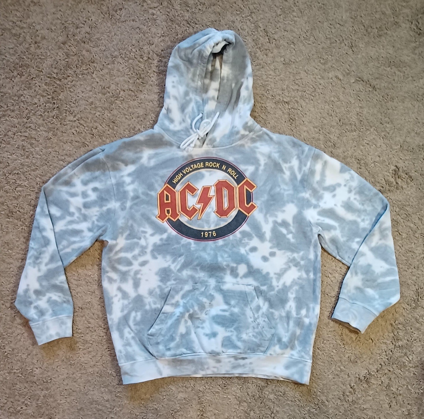 ACDC Unisex Sweatshirt Medium Tie Dye Hoodie Logo Raw Hem Pullover