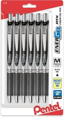 Pentel EnerGel RTX Retractable Gel Pen, (0.7mm), Black Ink, Pack of 6