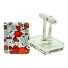 Murano Glass Cufflinks Silver Red Rectangular