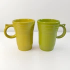 Fiesta Ware Latte Mugs Lemongrass Green Sunflower Yellow Homer Laughlin Set 2