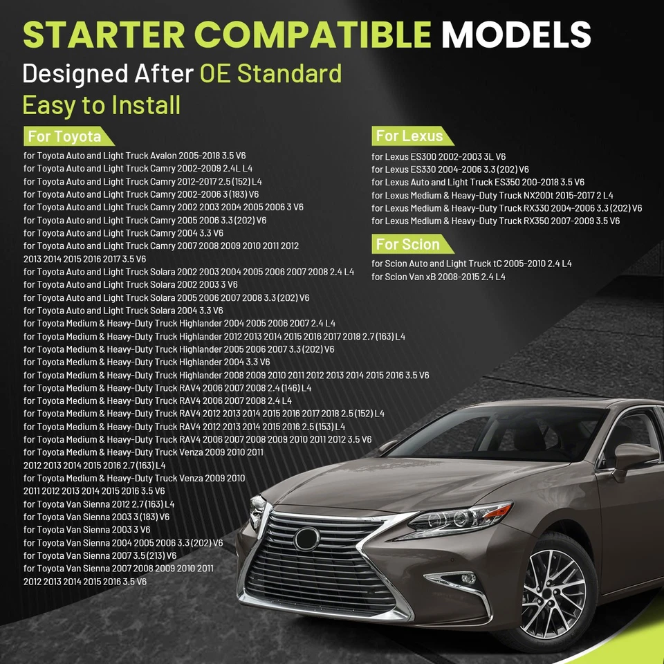 Starter 17825 For 2002 2003 2004 2005 2006 2007 2008 2009 Toyota Camry Solara US - Imagem 2 de 4