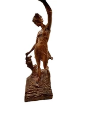 Wooden “Souvenir" Art Nouveau  Female Figurine Sculpture 15” Tall Damaged Hand