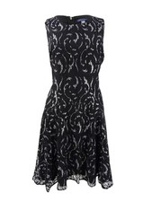 Tommy Hilfiger Women's Lace Fit & Flare Dress (4, Black/Silver)