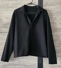 FRANK & EILEEN Patrick Popover Henley Black Heritage Lab Tee Size Large