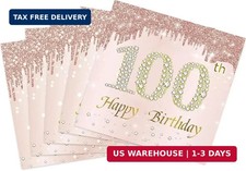100th Birthday Napkins Rose Gold 2-Ply Disposable Paper Napkins for Women 100 Ye