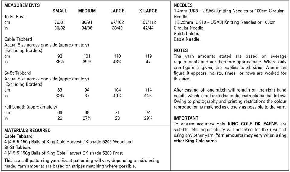 King Cole Knitting Pattern Double Knit Harvest DK - Cable Tabards 5786 - Image 2 of 2