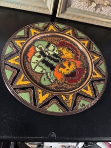A Gilles Mid Century Modern Hand Painted Copper Decorative Plate