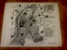 1970S GERRY CHEEVERS ORIGINAL ART EDDIE GERMANO BOSTON BRUINS GOALIE NHL HOCKEY