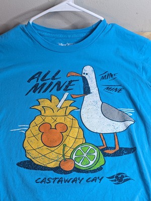 Disney Women's Castaway Cay T-Shirt SMALL Blue All Mine Pelican 100% Cotton