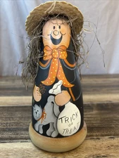 Vintage 19993 Hand Painted Folk Art Primitive Doll Country Witch Trick Or Treat