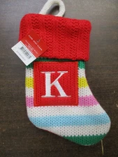 WONDERSHOP TARGET MINI CHRISTMAS STOCKING LETTER K MONOGRAM RAINBOW 8" KNIT NEW