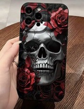 New Gothic Skull Head And Roses Design Print Black Phone Case For IPhone/Samsung