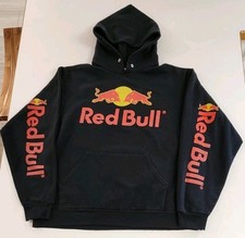 Vintage Men's Sz L Red Bull Energy Drink Graphic Hoodie Black Sweatshirt Y2K