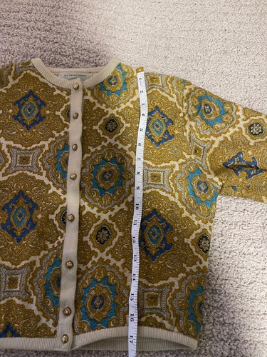 Vintage Park Storyk 50’s/1960's Metallic Gold Blue Acrylic Cardigan Sweater Sz M - Picture 20 of 23