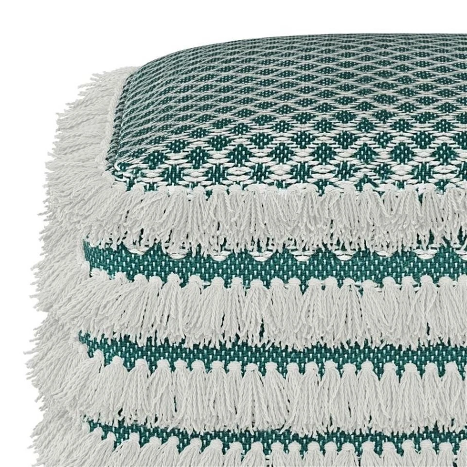 Simpli Home Leah Boho Square Woven Pouf in Turquoise and White - Image 4 of 4