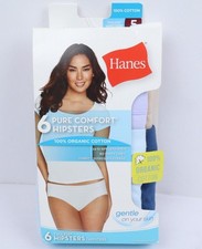 NEW Hanes 6 Pk Pure Comfort Hipsters Underwear Sz 5/S Organic Cotton Tagless