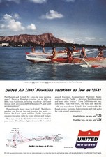 1954 United Airlines: Hawaiian Vacation Diamond Head Vintage Print Ad