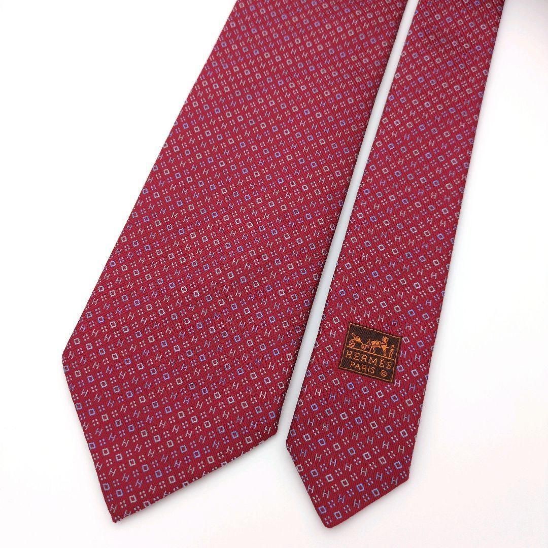 Item HERMES Tie Red H Pattern Small Pattern Jacqu… - image 3