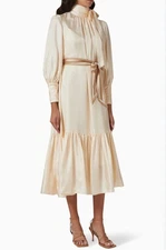 Zimmermann Celestial Gathered Frill Dress. Size 1 AU 10 US 6 Silk Beige Tie