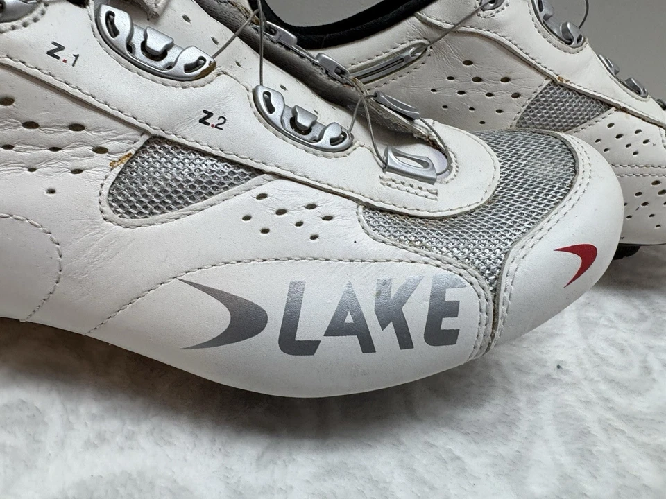 Zapato de Bicicleta de Carretera LAKE CX 175 Blanco para Hombres EU 45.0 US 11 Blanco Plata 3 Pernos Usado en Excelente Condición Foto 3 de 4