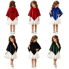 Girls Cape Kids Cloak Metallic Poncho Hooded Wrap Party Outerwear Pullover Soft