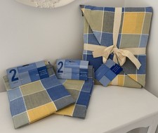 Blue & Yellow Check Round Tablecloth And 4 Napkins New Smoke Free Home Excellent