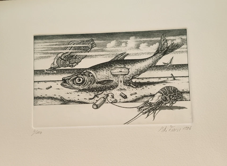 Peter Froese, Fisch am Strand, Kupferstich, handsigniert, numeriert 1986 - Bild 2 von 4