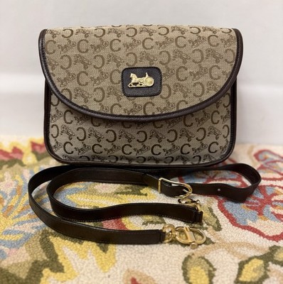 CELINE Vintage Unisex C Sulky Monogram Leather & Coated Canvas Crossbody/Clutch