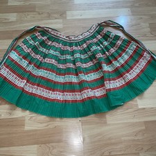 Vintage Green Mexican Folklorico Skirt Child Youth Ribbon Pleated Wrap Dance 16"