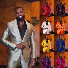 Fashion Men's Suits Shawl Lapel Party Man Slik Satin Tuxedos Prom Blazers Pants